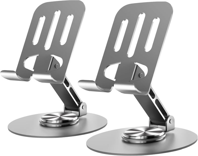 Lusosh 2PCS Cell Phone Stand, Multi-Angel Adjustable 360° Rotation Non-Slip Metal Phone Stand Compatible with iPone Android Smartphone and Tablet(Grey&Grey) - Image 1